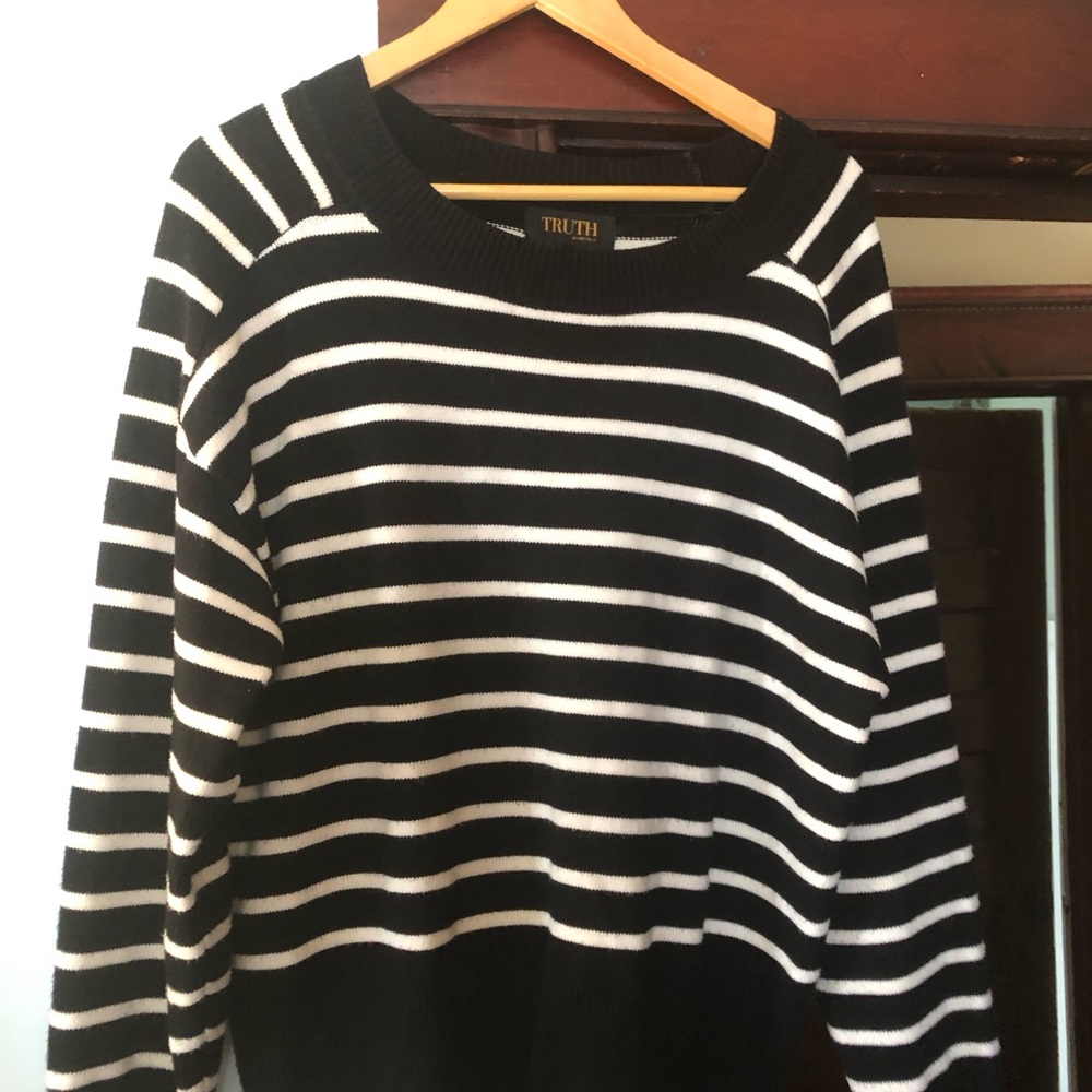 TRUTH Black & White Striped Crewneck Sweater